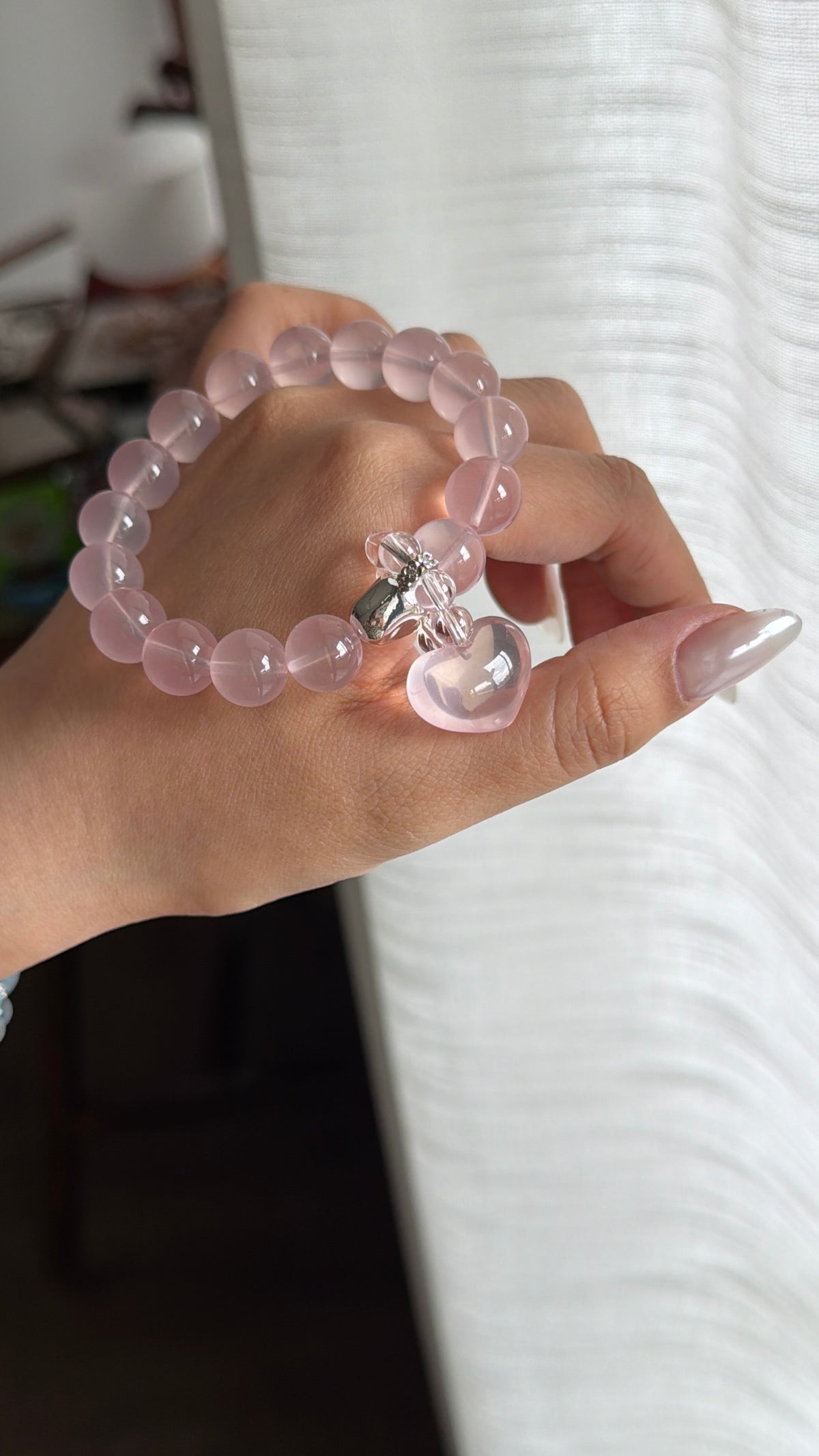 Pink Rose Quartz Bracelet with Heart Pendant